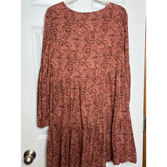 Lucky Brand Burgundy V Neck Paisley Print Swing Dress Small - Picture 2 of 7